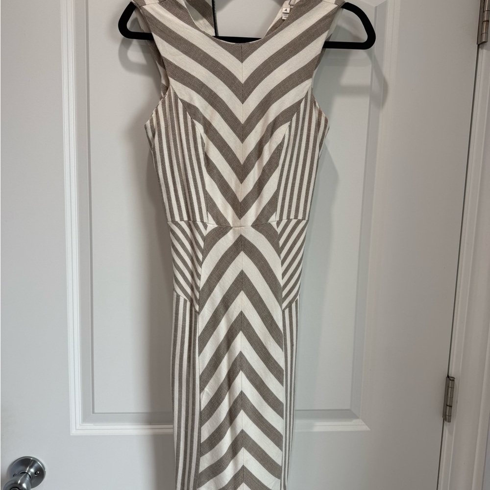 Milly Gray and White Sheath Midi Dress Halter Sleeveless